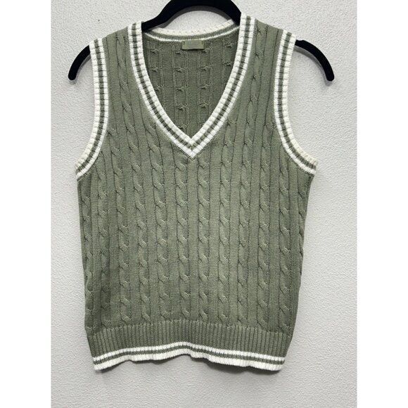 John Galt Brandy Melville V Neck Cable Knit Sweater Vest One size Sage Green - Picture 2 of 5